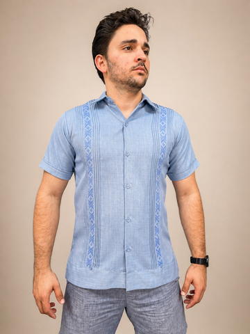 Men's Traditional Embroidered Sky Blue Guayabera