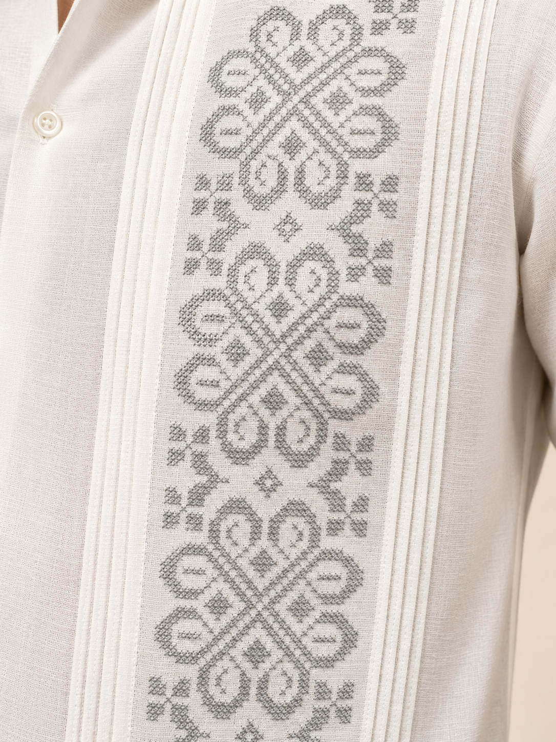 Men's White Tonal Embroidered Guayabera