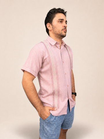Men's Traditional Embroidered Guayabera Rosewood
