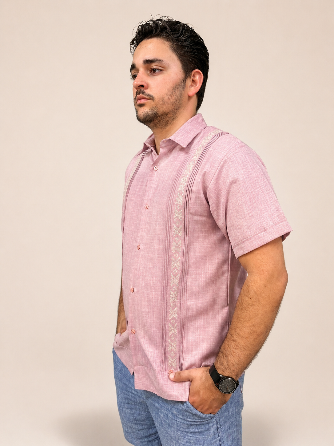Men's Traditional Embroidered Guayabera Rosewood