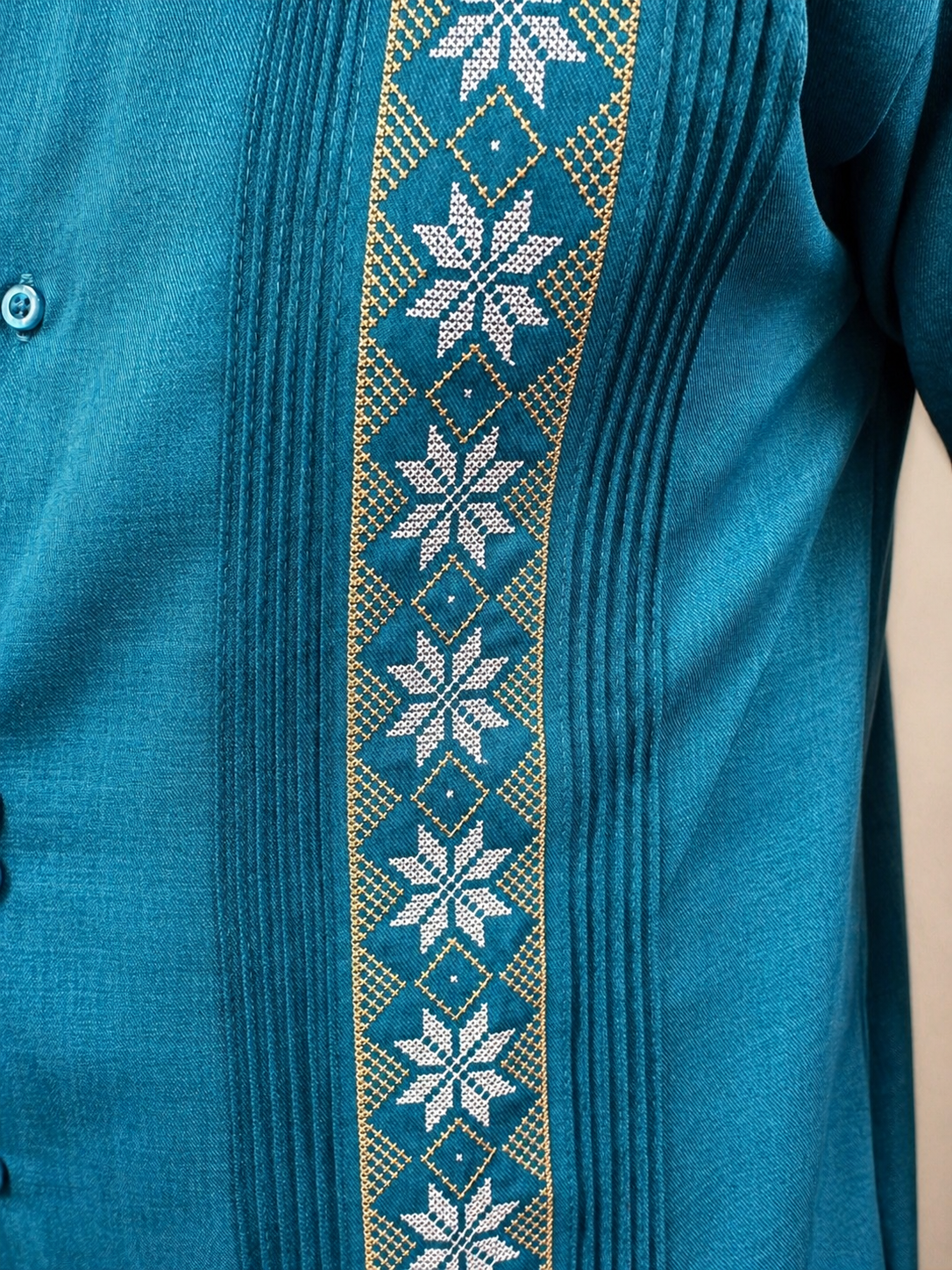 Guayabera Hombre Bordado Tradicional Azul Turquesa