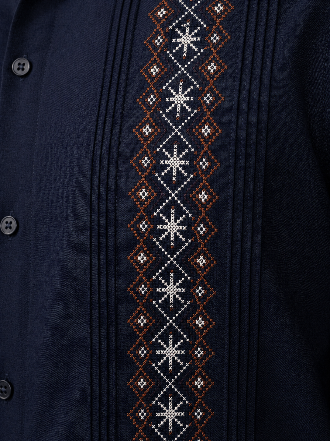 Men's Dark Blue Geometric Embroidered Guayabera