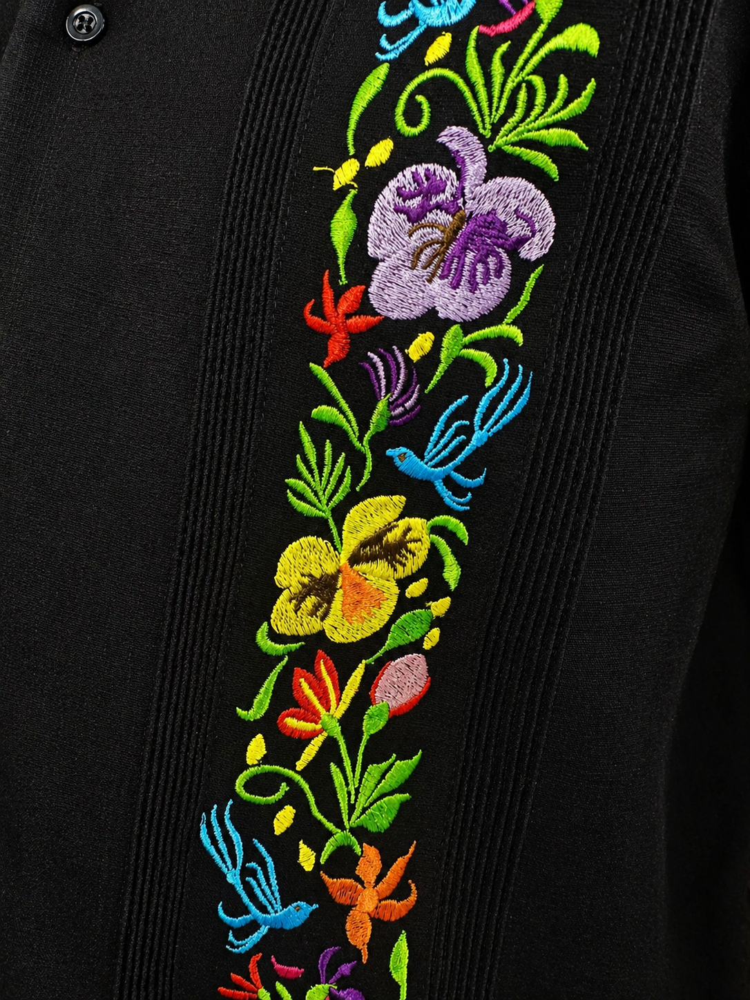 Men's Black Multicolor Floral Embroidered Guayabera