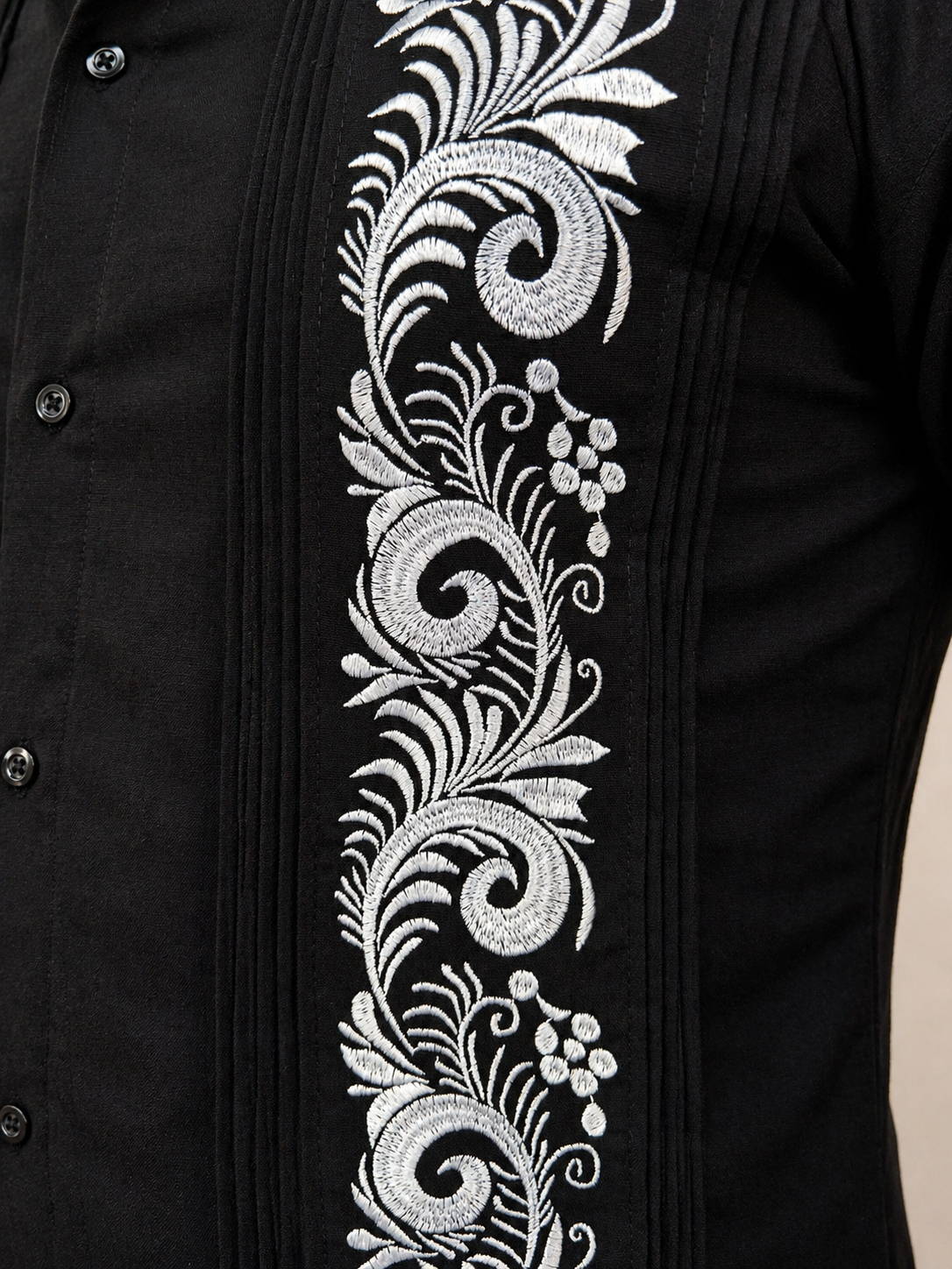 Men's Black Embroidered Baroque Guayabera