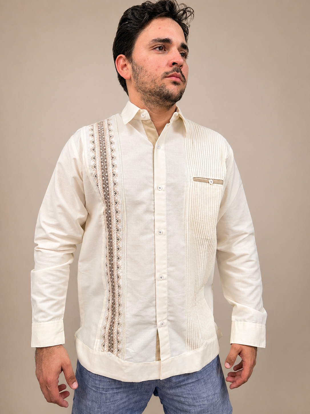 Men's Classic Embroidered Guayabera - Ivory