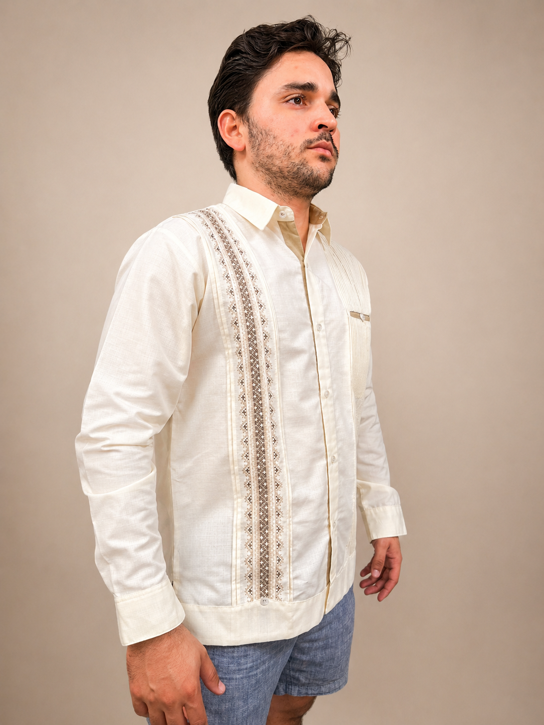 Men's Classic Embroidered Guayabera - Ivory