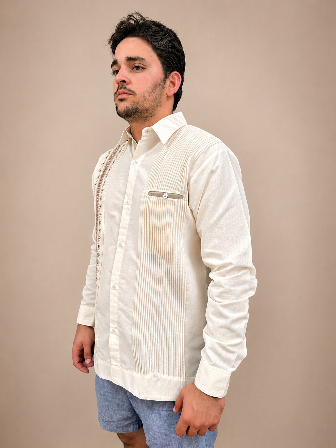 Men's Classic Embroidered Guayabera - Ivory
