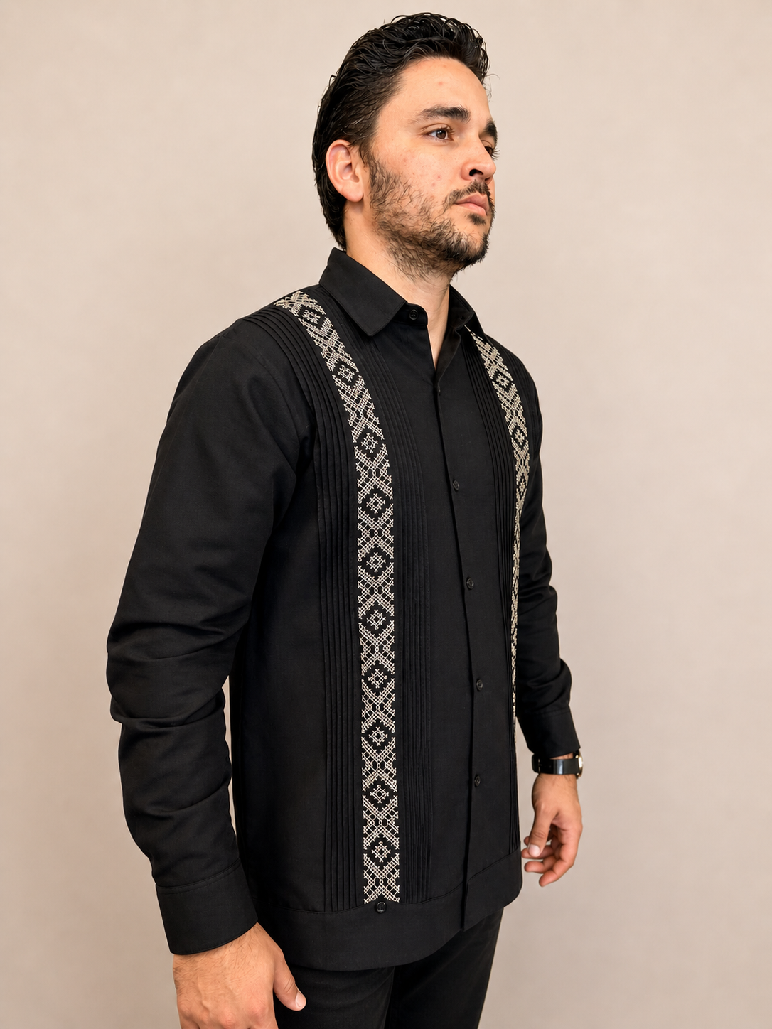 Guayabera Rombo negra ML