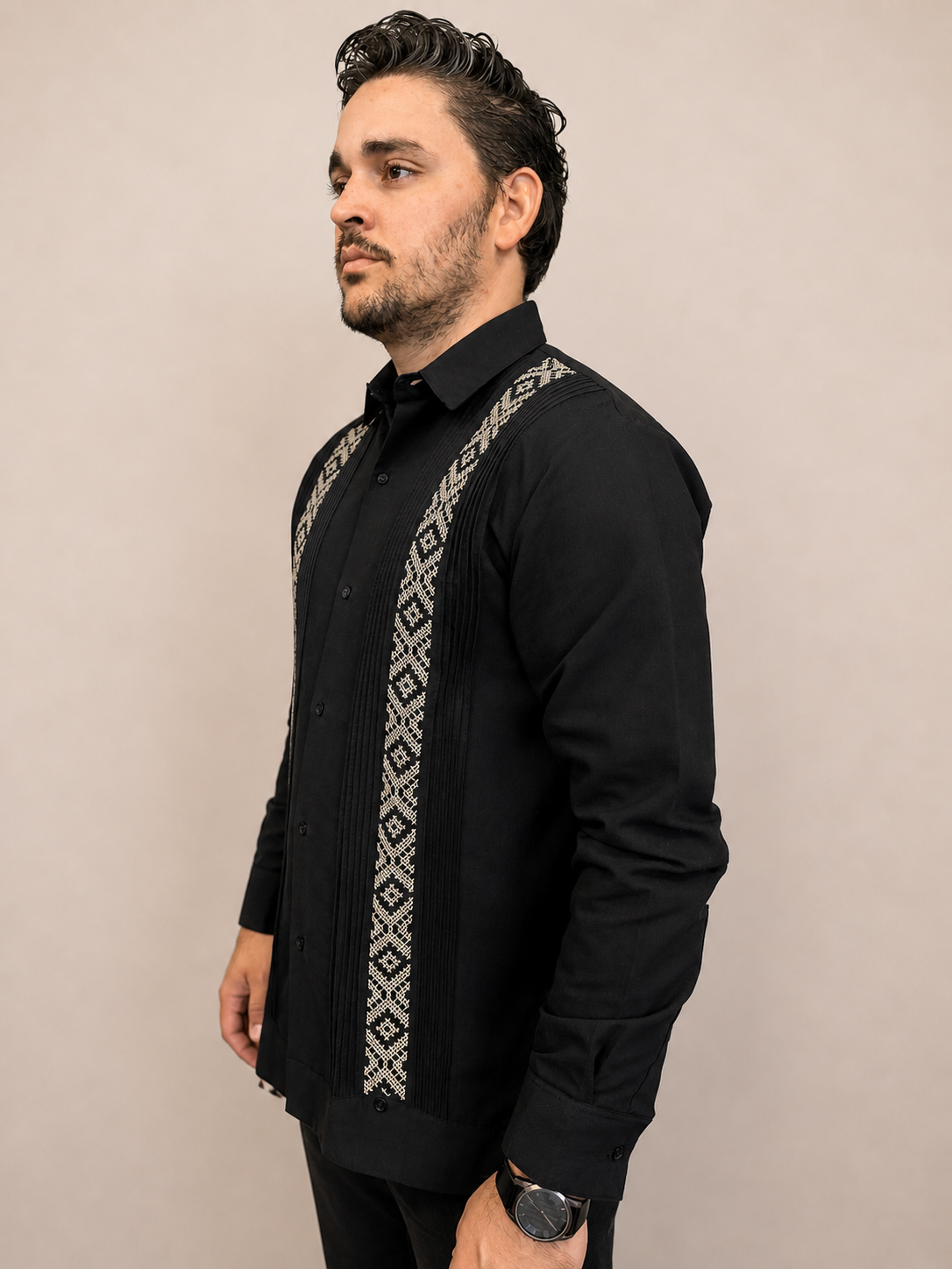 Guayabera Rombo negra ML